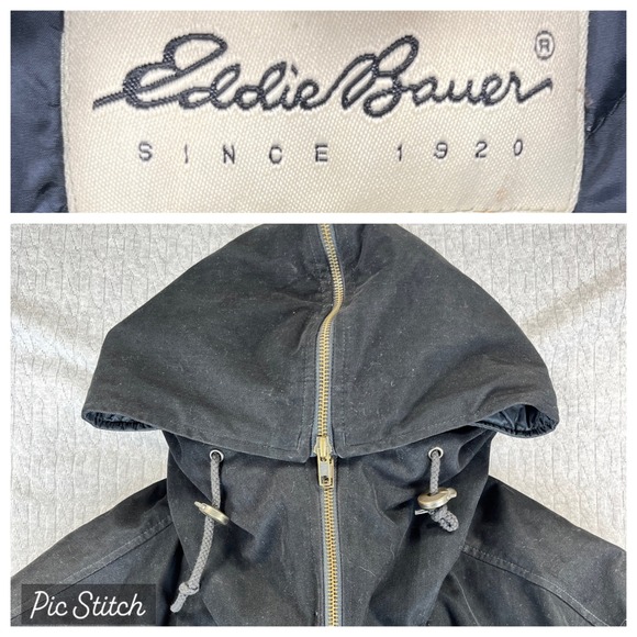 Eddie Bauer Goose‎ Down Padded Men L Hooded heavyweight winter coat Black